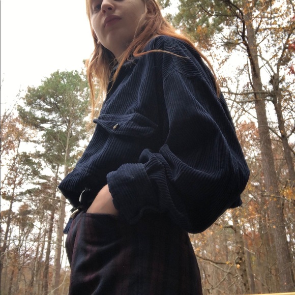 Vintage navy blue corduroy cropped collared jacket - Picture 3 of 4